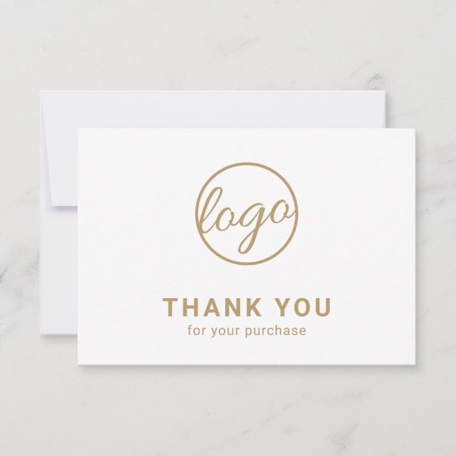 Custom Logo Simple Elegant Gold Business Thank You Card (Front)