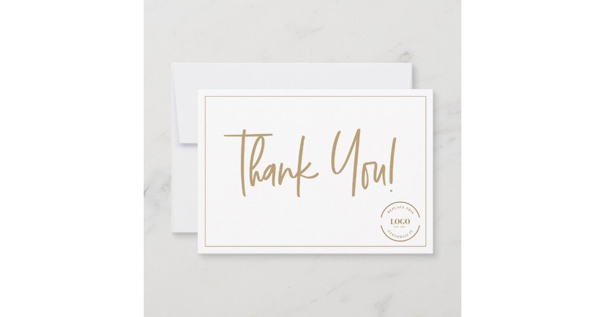 Custom Logo Simple Gold Business Modern Script Thank You Card | Zazzle