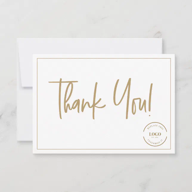 Custom Logo Simple Gold Business Modern Script Thank You Card | Zazzle