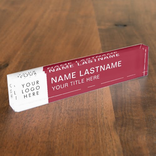 Custom Logo Simple Modern Big Fonts Burgundy White Desk Name Plate