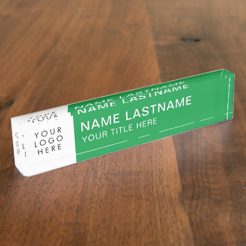 Custom Logo Simple Modern Big Fonts Green White Desk Name Plate