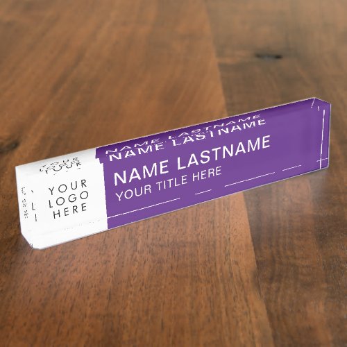 Custom Logo Simple Modern Big Fonts Purple White Desk Name Plate