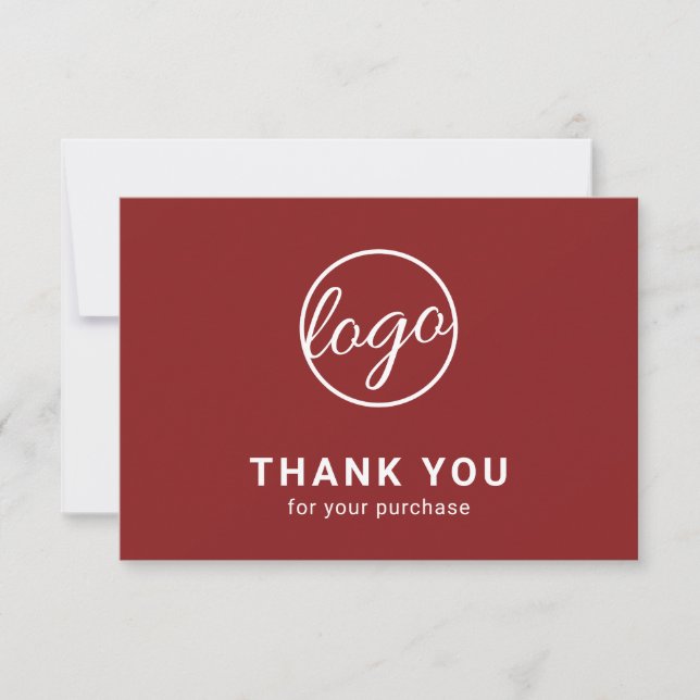 Custom Logo Simple Modern Burgundy Business Thank You Card (Front)