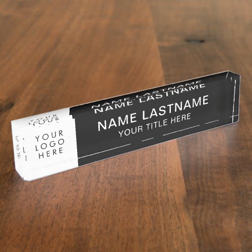 Custom Logo Simple Modern Centered Black White Desk Name Plate