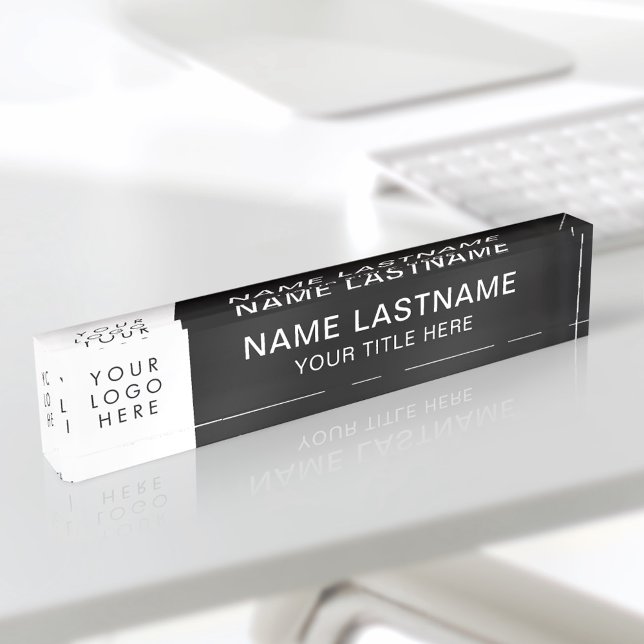 Custom Logo Simple Modern Centered Black White Desk Name Plate (Creator Uploaded)