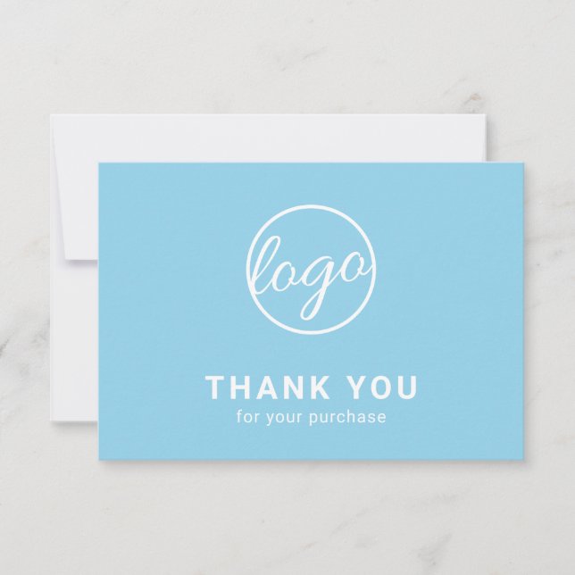 Custom Logo Simple Modern Light Sky Blue Business Thank You Card (Front)