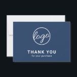 Custom Logo Simple Modern Navy Blue Business Thank You Card<br><div class="desc">Custom navy blue business thank you card featuring a minimalist design with your logo on the front along with "Thank you for your purchase". The backside has your personal message. A basic and plain design that still comes across as professional. This simple thank you card is great for any type...</div>