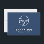 Custom Logo Simple Modern Navy Blue Business Thank You Card<br><div class="desc">Custom navy blue business thank you card featuring a minimalist design with your logo on the front along with "Thank you for your purchase". The backside has your personal message. A basic and plain design that still comes across as professional. This simple thank you card is great for any type...</div>