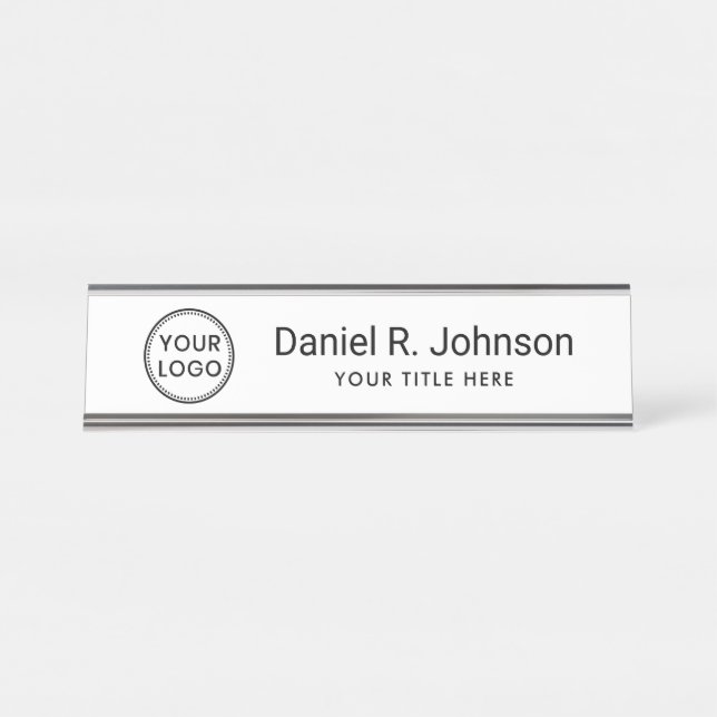 Custom logo simple white desk name plate (Front)