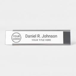 Custom logo simple white desk name plate | Zazzle