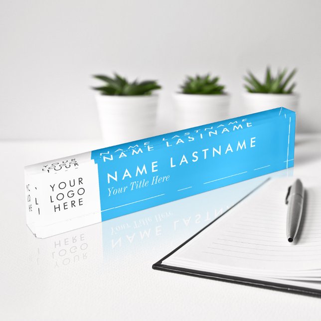 Custom Logo Sky Blue Bright Modern Desk Name Plate (Creator Uploaded)
