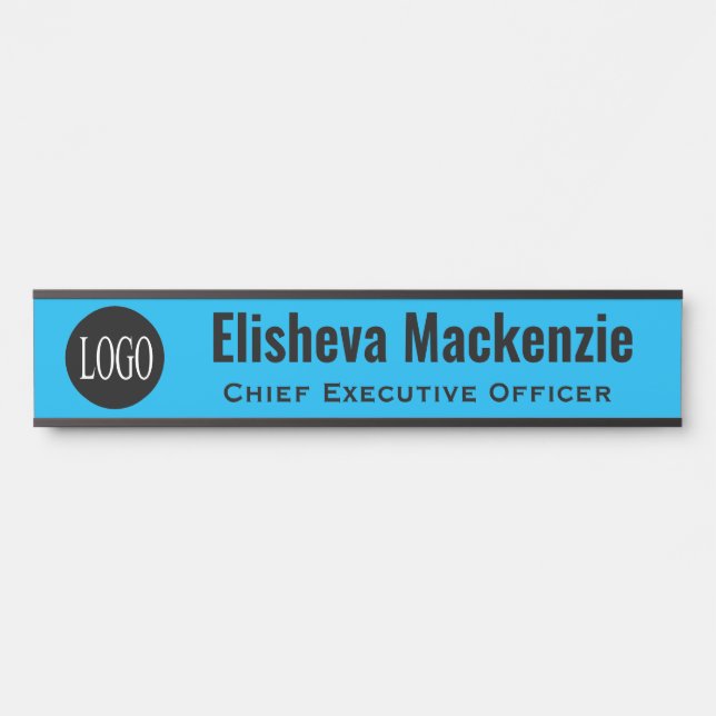 Custom Logo Sky Blue Office Door Name Plate Sign  (Front)