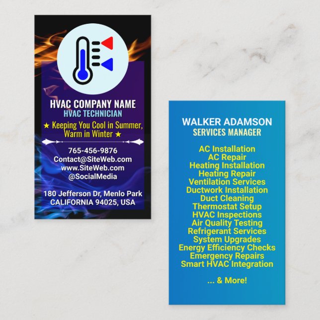 Custom Logo & Slogan | Heating and Cooling HVAC Business Card (Front/Back)
