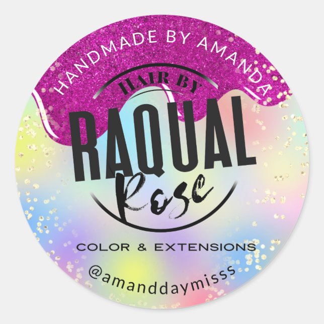 Custom Logo Small Business  Confetti Holographic Classic Round Sticker (Front)
