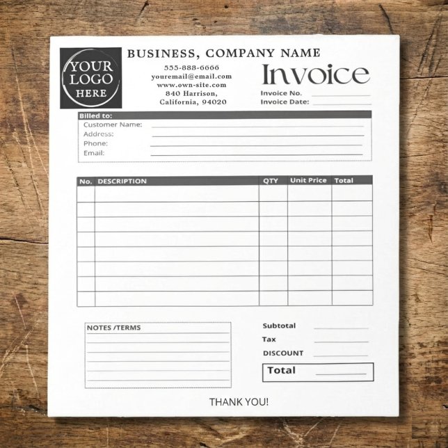 Custom Logo Small Business Invoice Sales Receipt N Notepad (Clean, professional, and fully customizable ✨
This minimalist invoice notepad helps small businesses)
