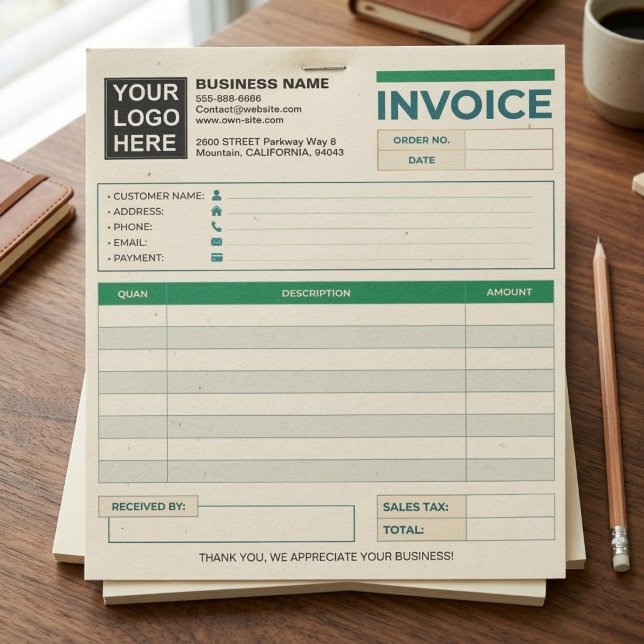Custom Logo | Small Business Invoice Template  Notepad (Custom Shop Simple Invoice Template Customer Sales Invoice Forms)