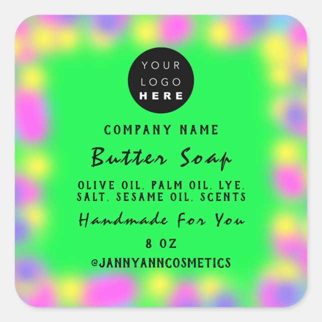 Custom Logo Soap Cosmetics Neon Holograph  Frame Square Sticker (Front)