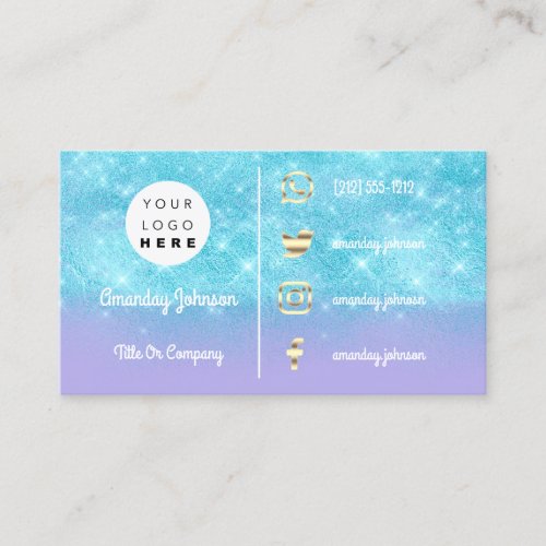  Custom Logo Social Gold QR Code Blue Glitter Business Card