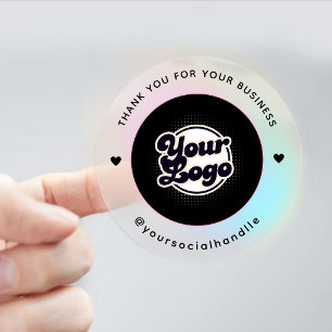 Custom Logo Social Holographic Thank You clear Classic Round Sticker