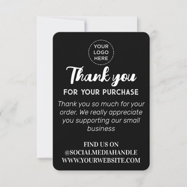 Custom logo social media black Flat Thank You Card (Front)