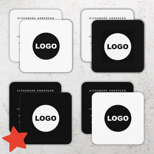 Custom Logo Social Media Black Modern Minimalist Square Business Card