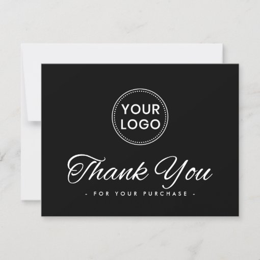 Custom logo social media black thank you note card | Zazzle