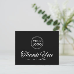 Custom logo social media black thank you note card | Zazzle