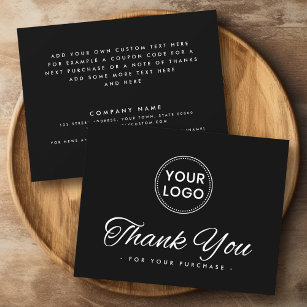 Custom logo social media black thank you note card