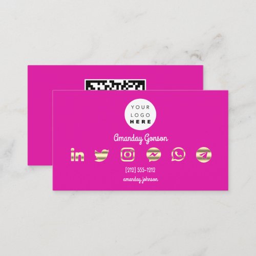  Custom Logo Social Media Gold Pink QR Code Business Card