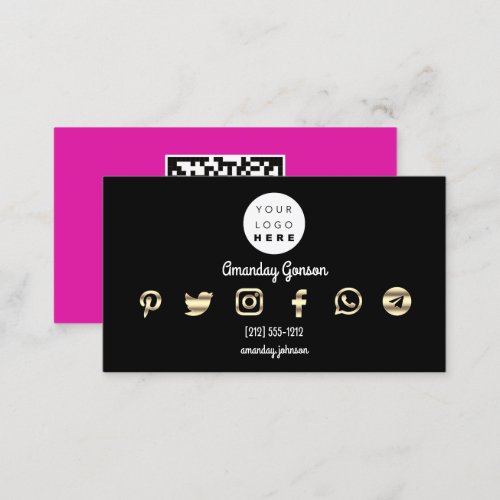  Custom Logo Social Media Gold Pink QR Code Pinter Business Card