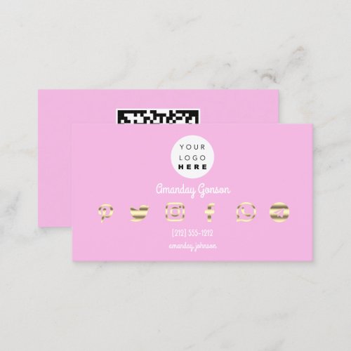  Custom Logo Social Media Gold Pink QR Code Telegr Business Card