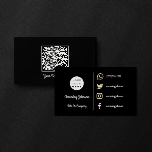  Custom Logo Social Media Gold QR Code Black White Business Card