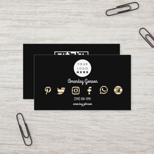  Custom Logo Social Media Gold QR Code Black White Business Card