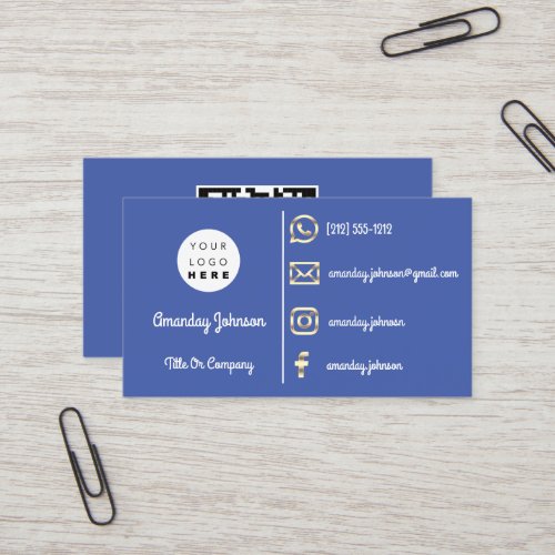  Custom Logo Social Media Gold QR Code Blue Business Card