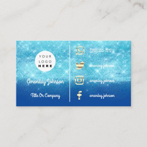  Custom Logo Social Media Gold QR Code Blue Glitte Business Card