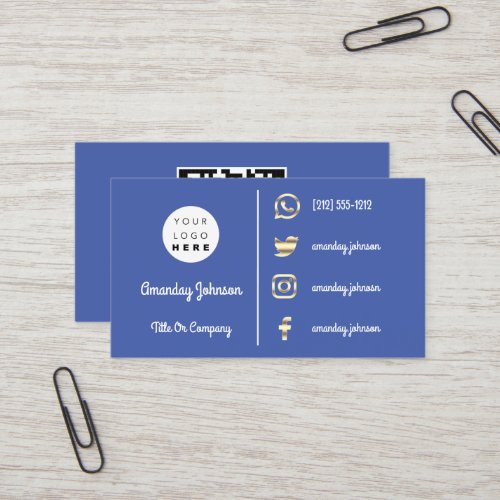  Custom Logo Social Media Gold QR Code Blue Instag Business Card