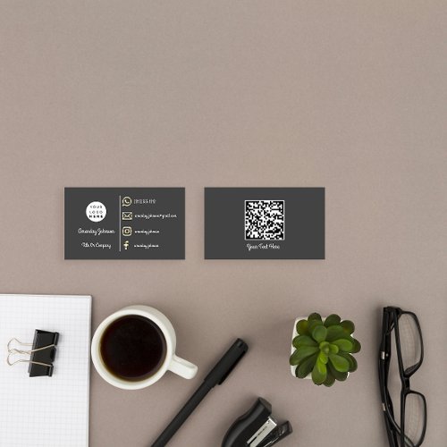  Custom Logo Social Media Gold QR Code Gray Business Card