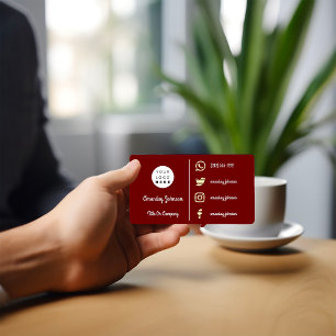 Custom Logo Social Media Gold QR Code Maroon Business Card