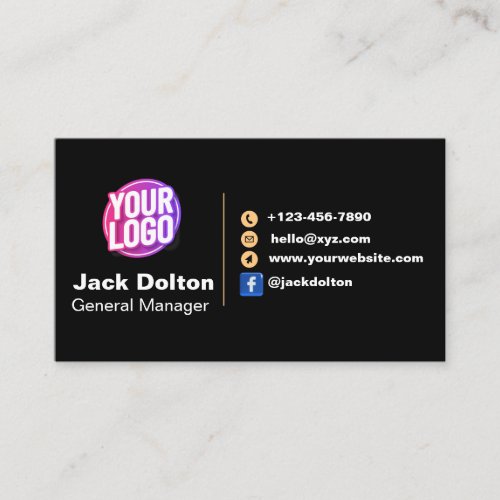 Custom Logo Social Media Gold QR Code Modern Black Business Card