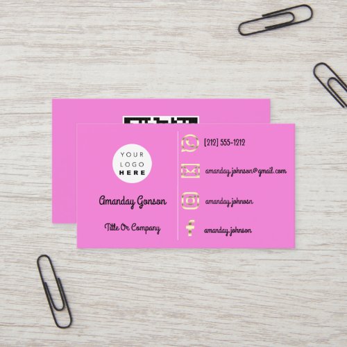  Custom Logo Social Media Gold QR Code Pink Business Card
