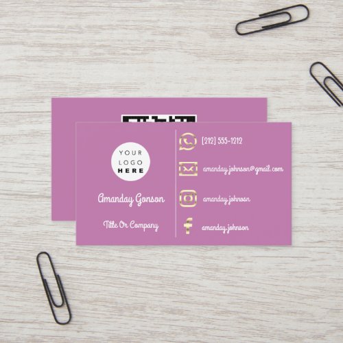  Custom Logo Social Media Gold QR Code Purple  Business Card