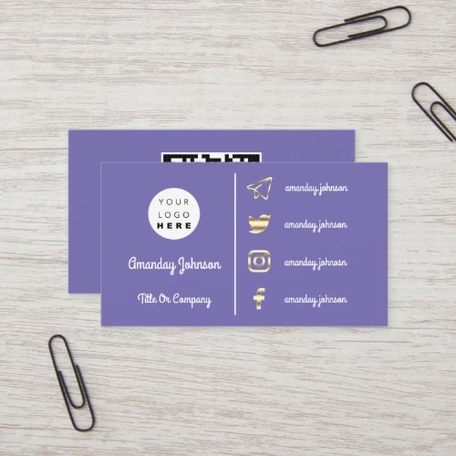  Custom Logo Social Media Gold QR Code Purple  Business Card