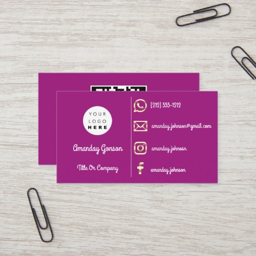  Custom Logo Social Media Gold QR Code Purple Business Card