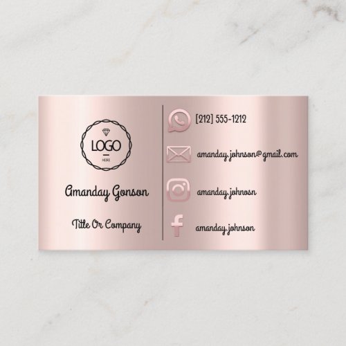  Custom Logo Social Media Gold QR Code Rose Blush Business Card