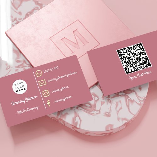  Custom Logo Social Media Gold QR Code Rose  Business Card