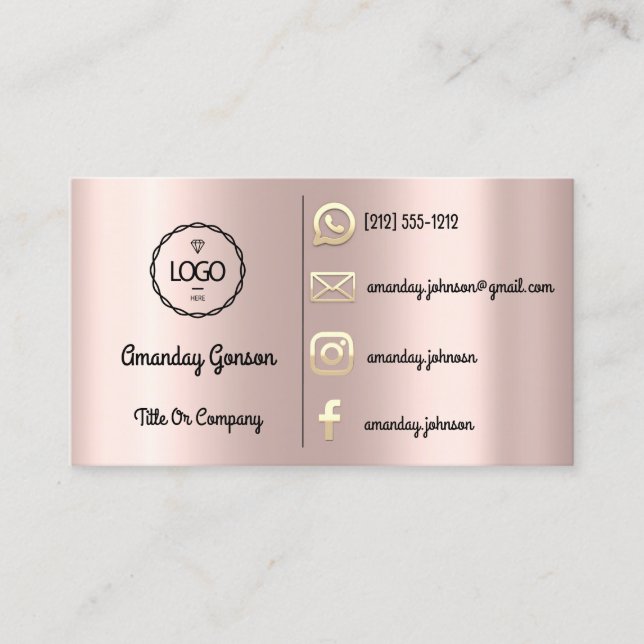  Custom Logo Social Media Gold QR Code Rose Gold Business Card (Front)