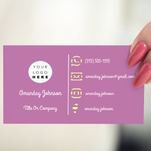  Custom Logo Social Media Gold QR Code Violet  Business Card