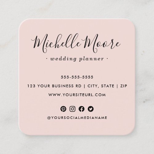 Custom logo social media icons elegant blush pink square business card