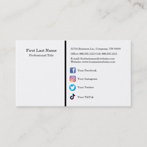 Custom Logo Social Media Icons Minimalist Modern B Business Card