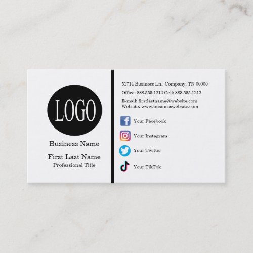 Custom Logo Social Media Icons Minimalist Modern Business Card